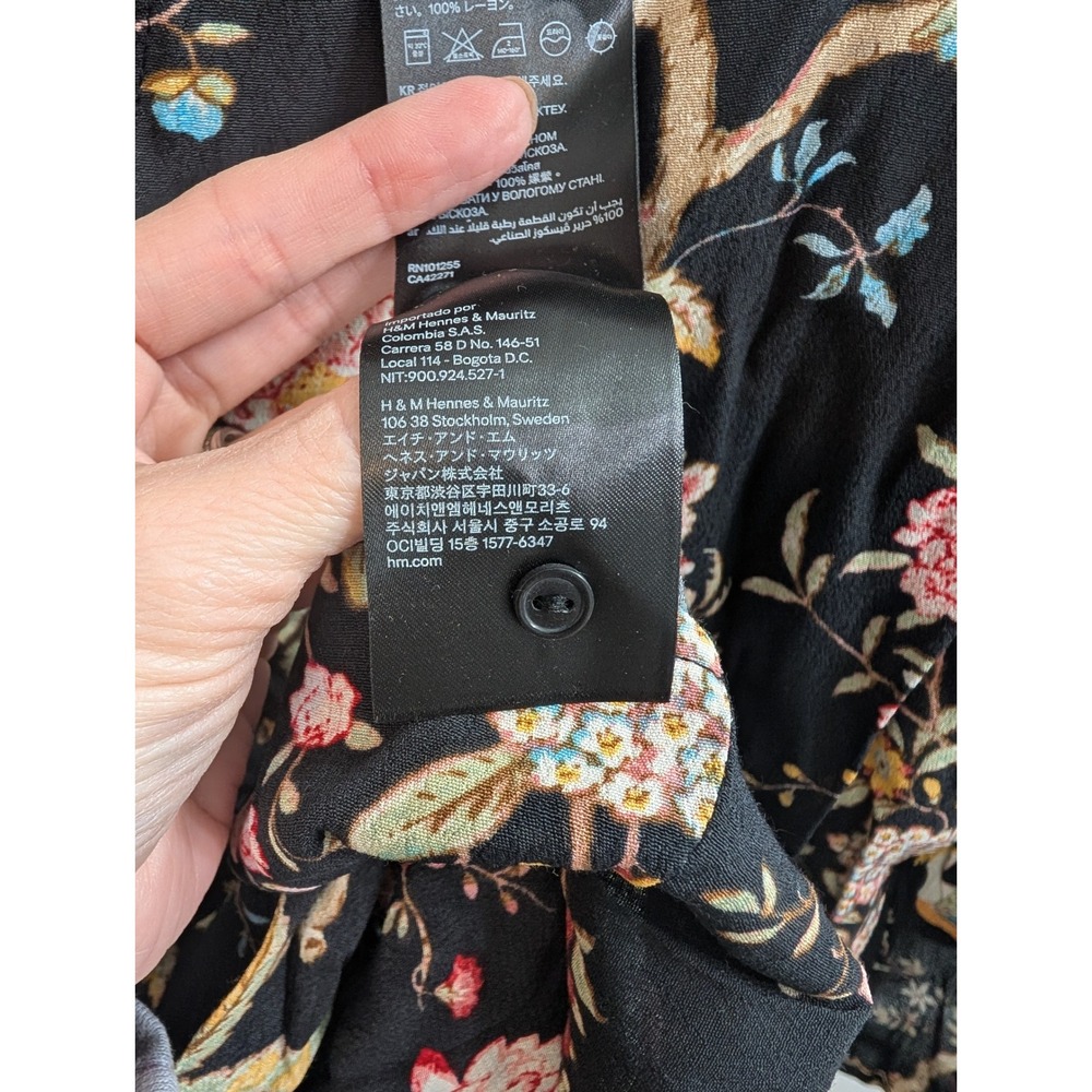 GP & J Baker H&M Floral Bird Print Dress Womens Black Chinoiserie Shift - Size 4 - Picture 5 of 8